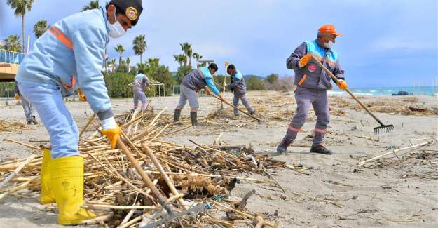 Dalgalarla Kıyıya Vuran Atıklar Alanya Belediyesi Ekiplerince Temizleniyor