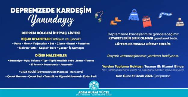 Alanya Belediyesi'nden Deprem Bölgesi İçin Yardım Kampanyası