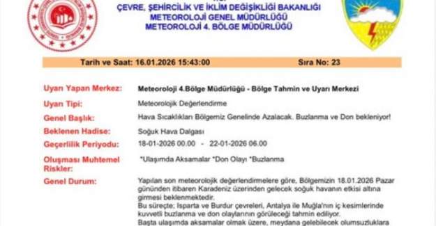 Meteoroloji 4. Bölge Müdürlüğü Soğuk Hava İçin Uyardı